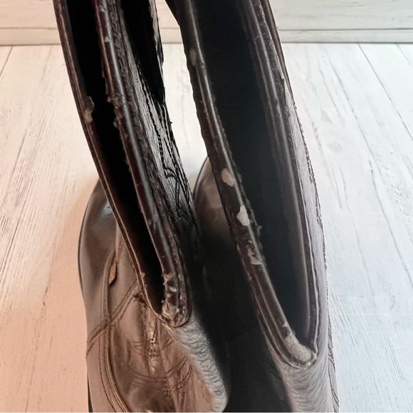 Justin Western Cowboy Boots Men's Size 10D–Dark Brown Grain Leather, Pointed Toe - Picture 12 of 16